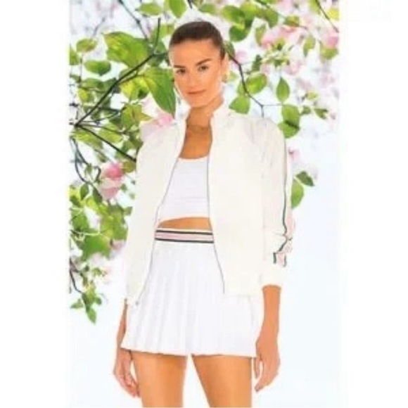 Revolve Tennis Club Athleisure White Zip Up Jacket Pink Green Stripe Size XL - Picture 1 of 16
